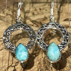 Dominican Republic Caribbean Larimar Earrings 1 7/8”